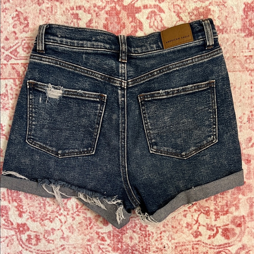 American Eagle Outfitters Distressed Dark Blue Denim Mom Shorts - Picture 4 of 4